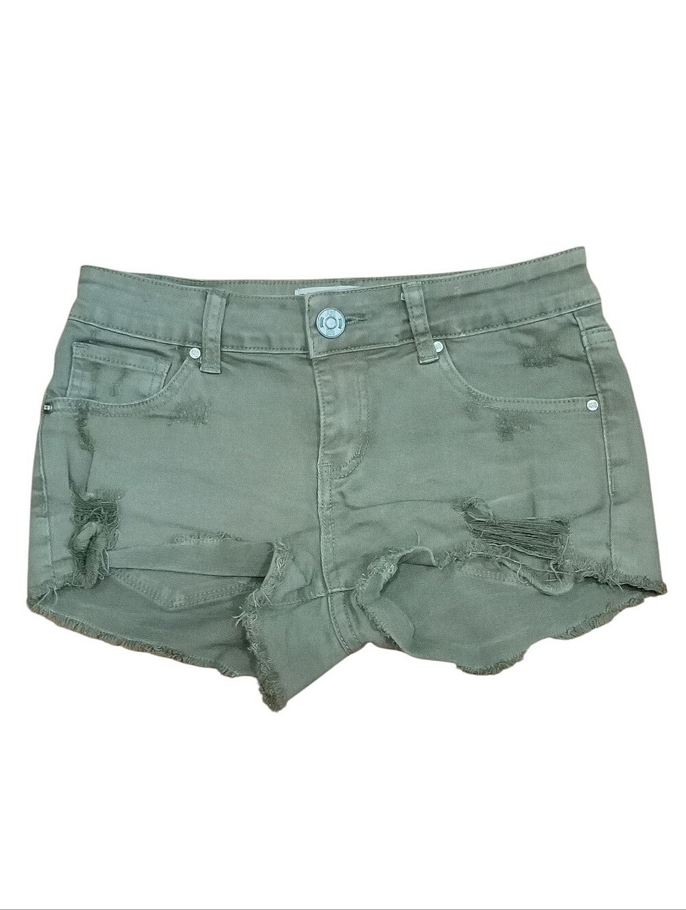 RSQ Cabo Military Green Distressed Denim Shorts